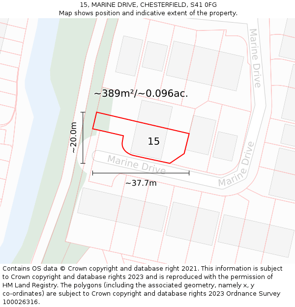 15, MARINE DRIVE, CHESTERFIELD, S41 0FG: Plot and title map