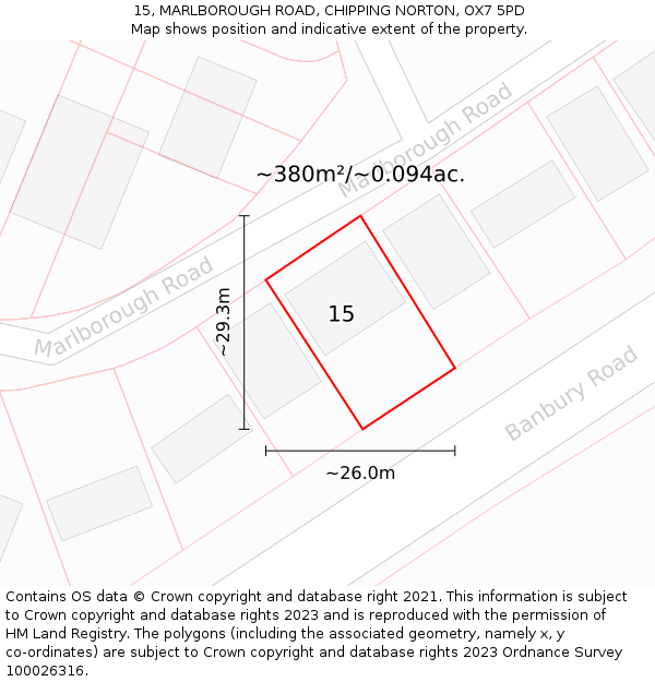 15, MARLBOROUGH ROAD, CHIPPING NORTON, OX7 5PD: Plot and title map
