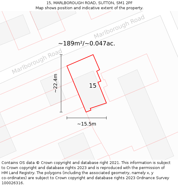 15, MARLBOROUGH ROAD, SUTTON, SM1 2PF: Plot and title map