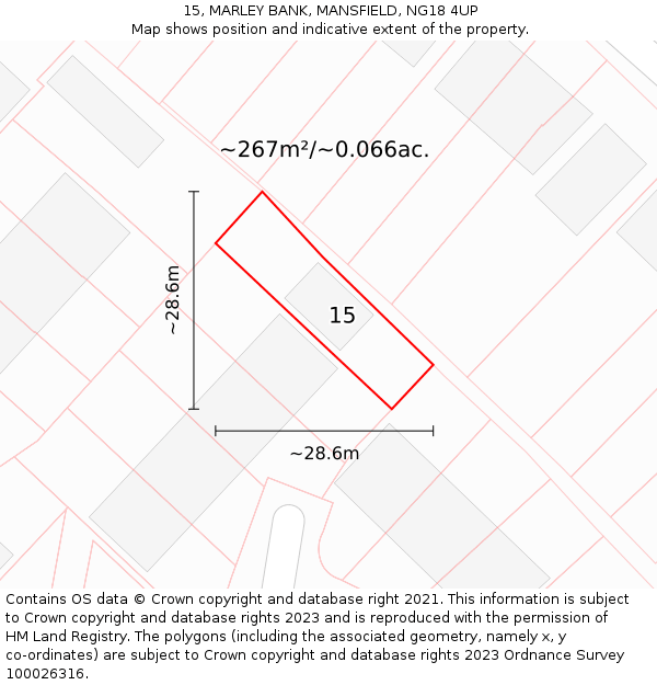 15, MARLEY BANK, MANSFIELD, NG18 4UP: Plot and title map