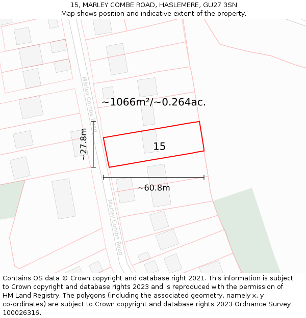 15, MARLEY COMBE ROAD, HASLEMERE, GU27 3SN: Plot and title map