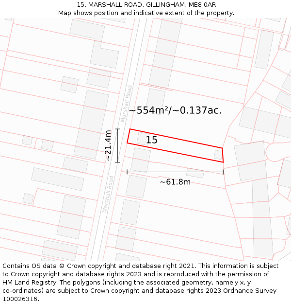 15, MARSHALL ROAD, GILLINGHAM, ME8 0AR: Plot and title map