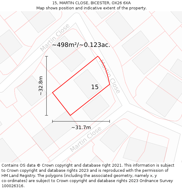 15, MARTIN CLOSE, BICESTER, OX26 6XA: Plot and title map