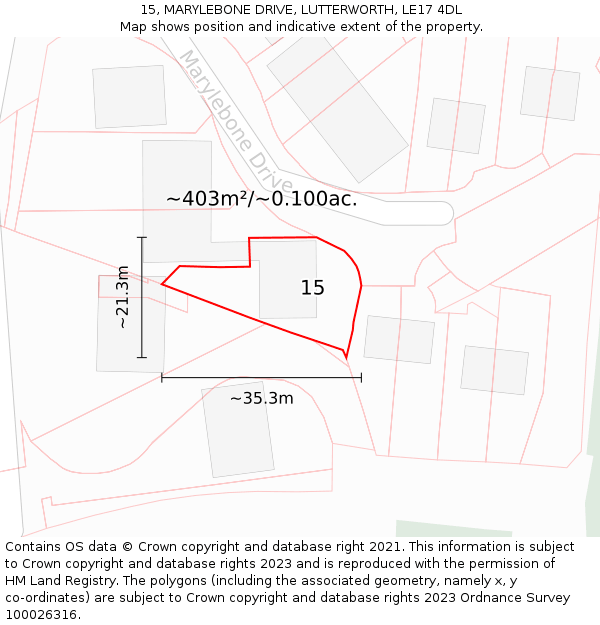 15, MARYLEBONE DRIVE, LUTTERWORTH, LE17 4DL: Plot and title map
