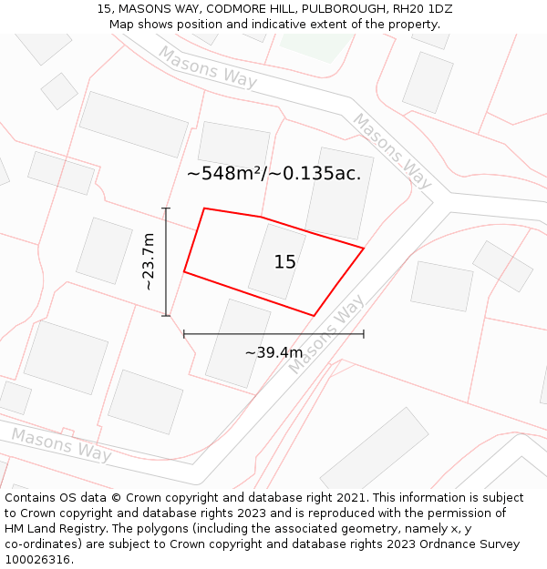 15, MASONS WAY, CODMORE HILL, PULBOROUGH, RH20 1DZ: Plot and title map