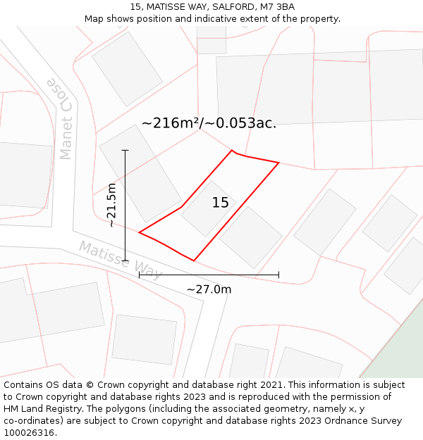 15, MATISSE WAY, SALFORD, M7 3BA: Plot and title map