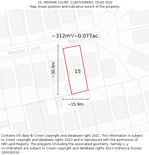 15, MAYFAIR COURT, CLEETHORPES, DN35 0QG: Plot and title map