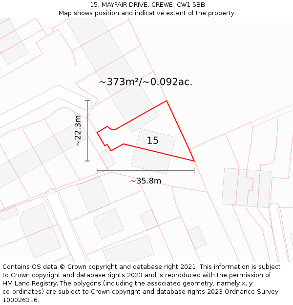 15, MAYFAIR DRIVE, CREWE, CW1 5BB: Plot and title map