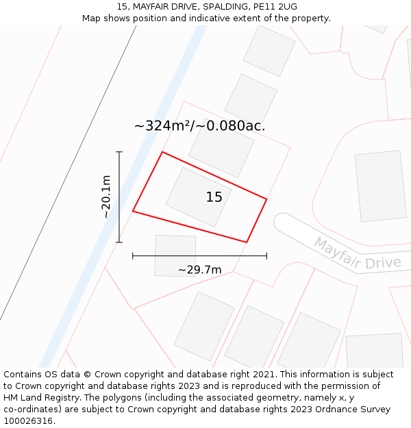 15, MAYFAIR DRIVE, SPALDING, PE11 2UG: Plot and title map