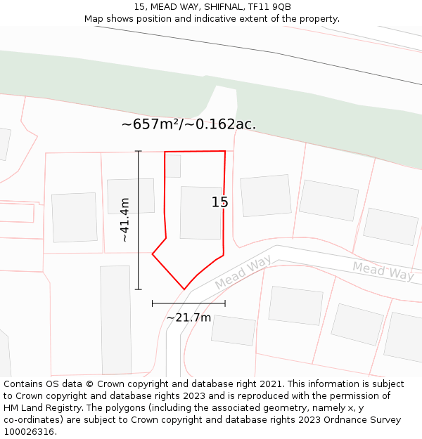 15, MEAD WAY, SHIFNAL, TF11 9QB: Plot and title map