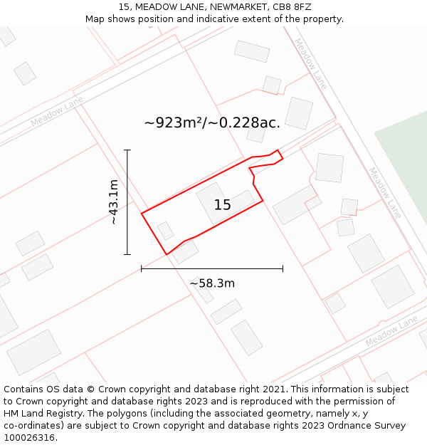 15, MEADOW LANE, NEWMARKET, CB8 8FZ: Plot and title map