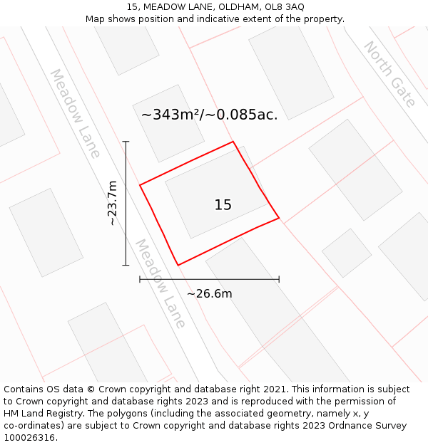 15, MEADOW LANE, OLDHAM, OL8 3AQ: Plot and title map