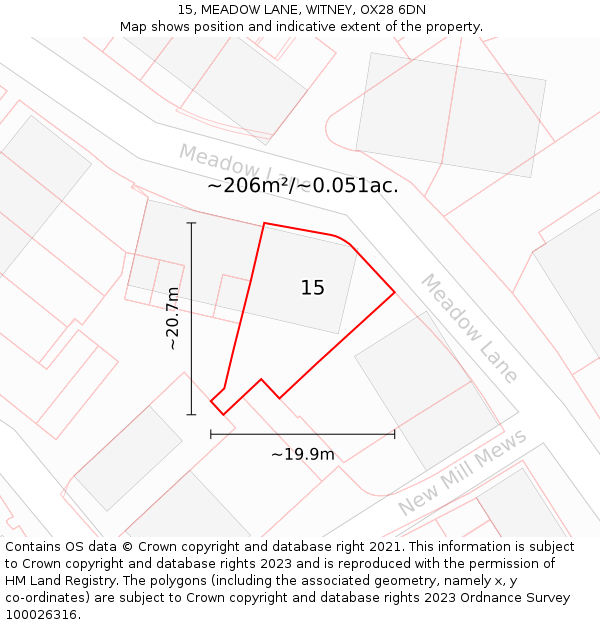 15, MEADOW LANE, WITNEY, OX28 6DN: Plot and title map