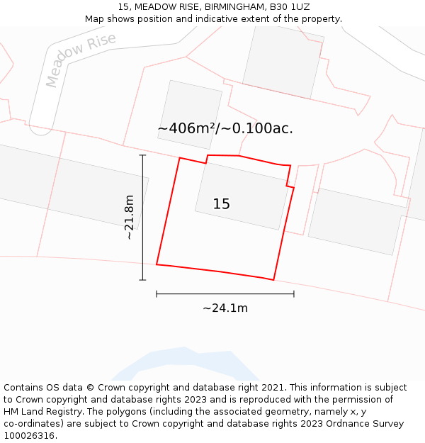 15, MEADOW RISE, BIRMINGHAM, B30 1UZ: Plot and title map