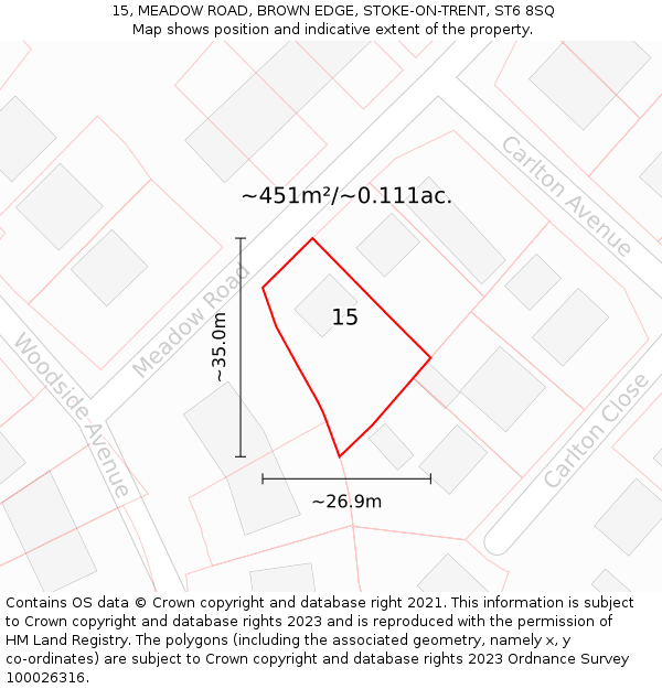 15, MEADOW ROAD, BROWN EDGE, STOKE-ON-TRENT, ST6 8SQ: Plot and title map