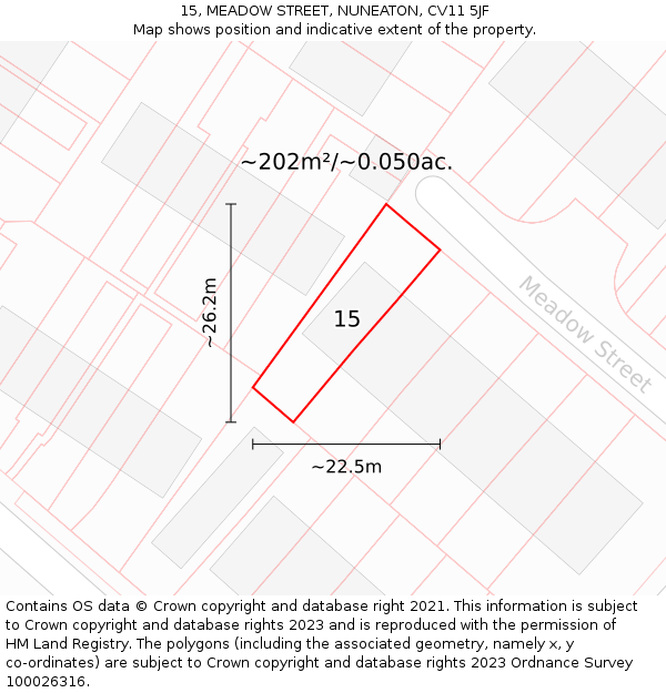 15, MEADOW STREET, NUNEATON, CV11 5JF: Plot and title map