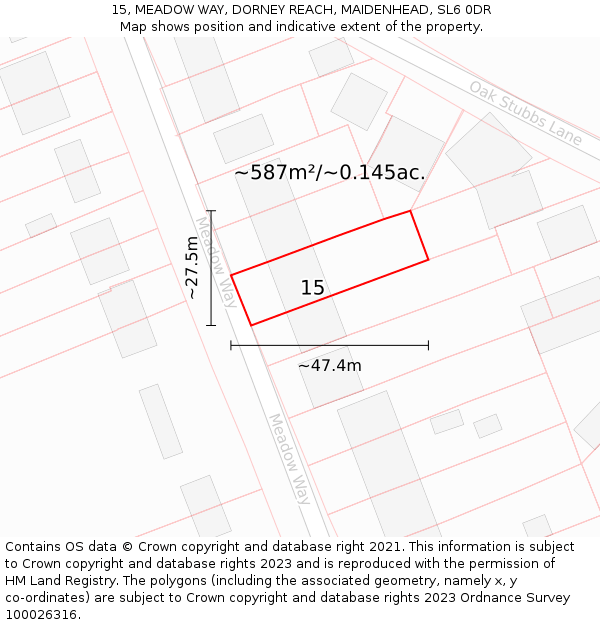 15, MEADOW WAY, DORNEY REACH, MAIDENHEAD, SL6 0DR: Plot and title map