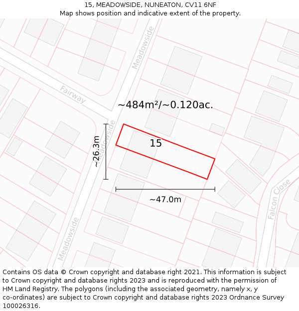 15, MEADOWSIDE, NUNEATON, CV11 6NF: Plot and title map