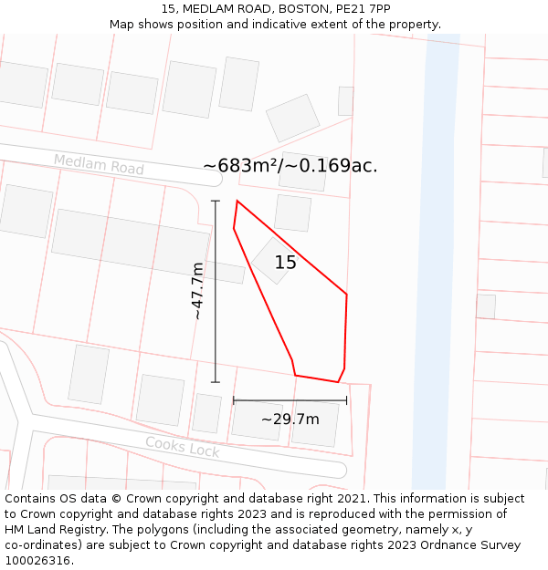 15, MEDLAM ROAD, BOSTON, PE21 7PP: Plot and title map