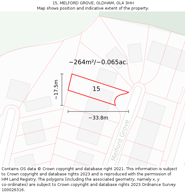 15, MELFORD GROVE, OLDHAM, OL4 3HH: Plot and title map