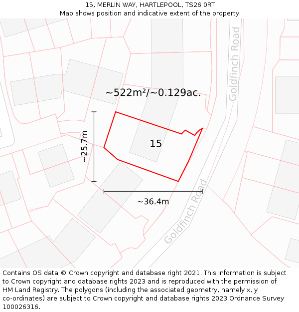 15, MERLIN WAY, HARTLEPOOL, TS26 0RT: Plot and title map