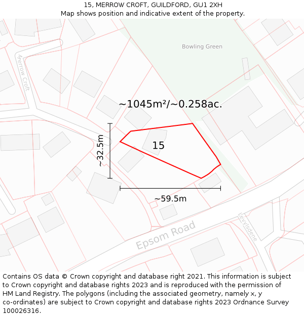 15, MERROW CROFT, GUILDFORD, GU1 2XH: Plot and title map