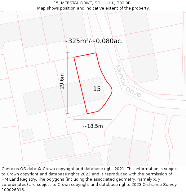 15, MERSTAL DRIVE, SOLIHULL, B92 0PU: Plot and title map