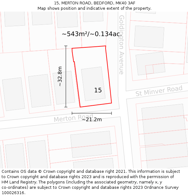 15, MERTON ROAD, BEDFORD, MK40 3AF: Plot and title map