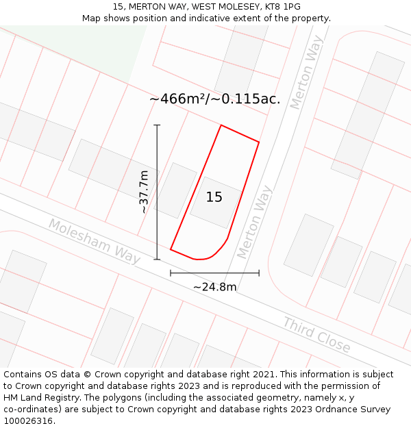 15, MERTON WAY, WEST MOLESEY, KT8 1PG: Plot and title map