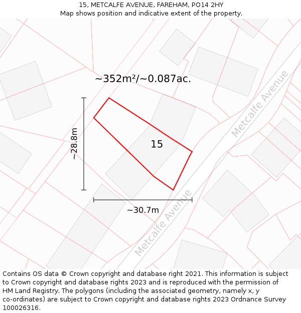 15, METCALFE AVENUE, FAREHAM, PO14 2HY: Plot and title map