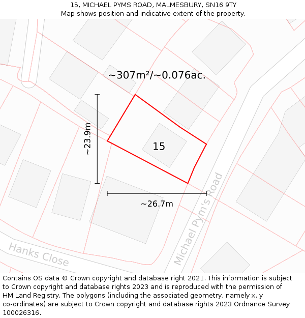 15, MICHAEL PYMS ROAD, MALMESBURY, SN16 9TY: Plot and title map