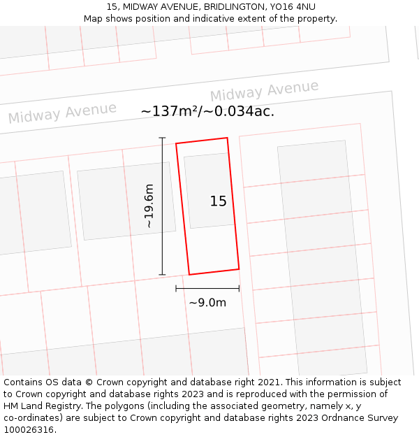 15, MIDWAY AVENUE, BRIDLINGTON, YO16 4NU: Plot and title map