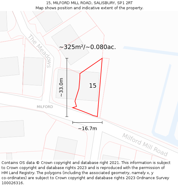 15, MILFORD MILL ROAD, SALISBURY, SP1 2RT: Plot and title map