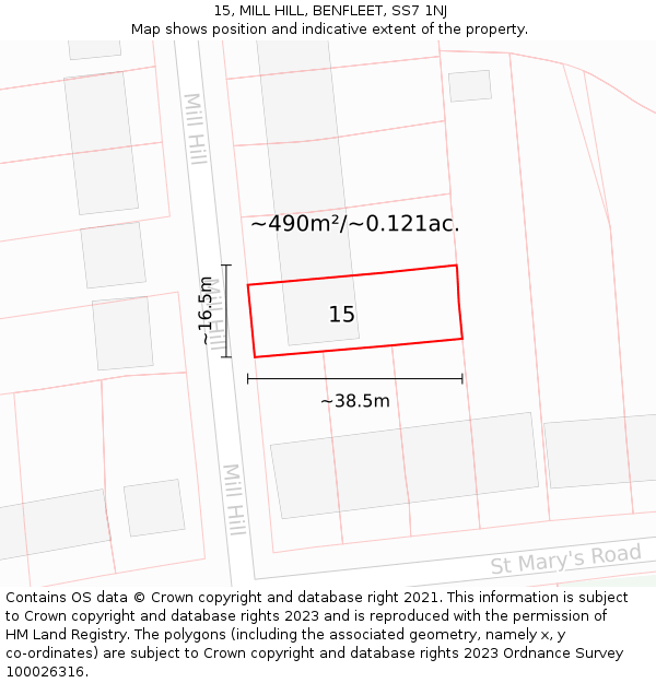 15, MILL HILL, BENFLEET, SS7 1NJ: Plot and title map