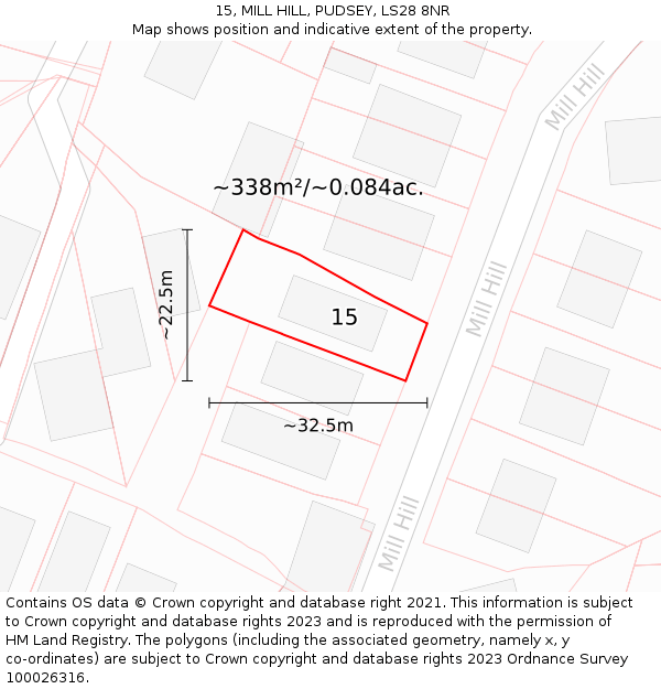 15, MILL HILL, PUDSEY, LS28 8NR: Plot and title map