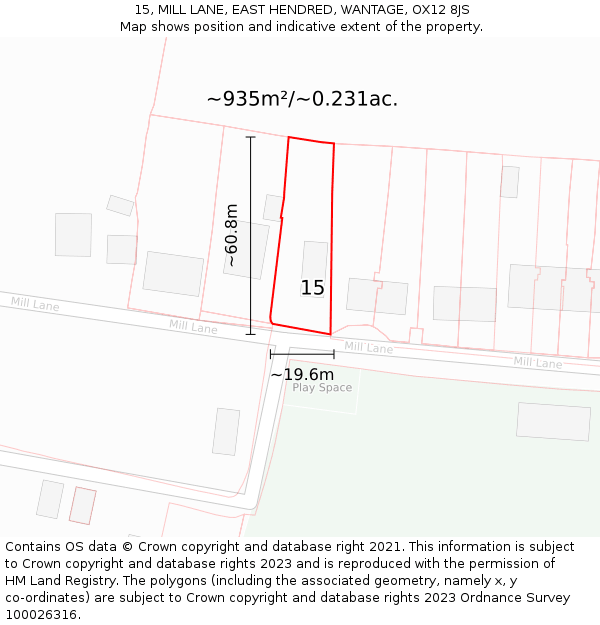 15, MILL LANE, EAST HENDRED, WANTAGE, OX12 8JS: Plot and title map