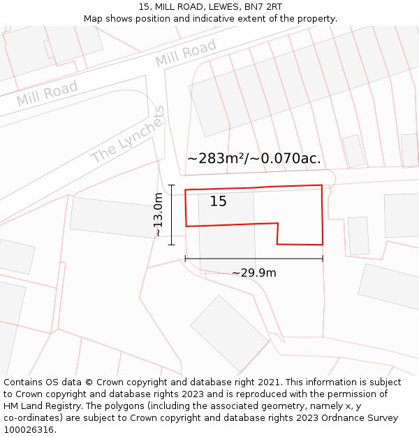 15, MILL ROAD, LEWES, BN7 2RT: Plot and title map