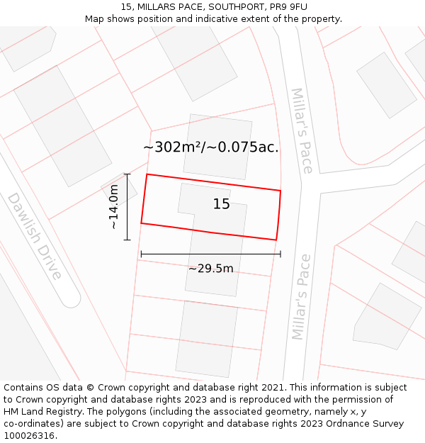 15, MILLARS PACE, SOUTHPORT, PR9 9FU: Plot and title map