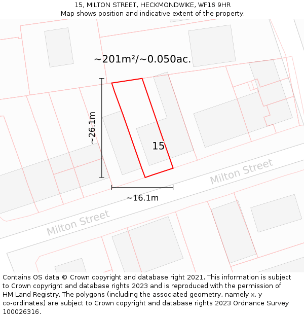 15, MILTON STREET, HECKMONDWIKE, WF16 9HR: Plot and title map