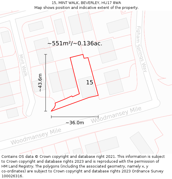 15, MINT WALK, BEVERLEY, HU17 8WA: Plot and title map