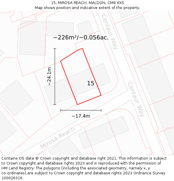 15, MIROSA REACH, MALDON, CM9 6XS: Plot and title map