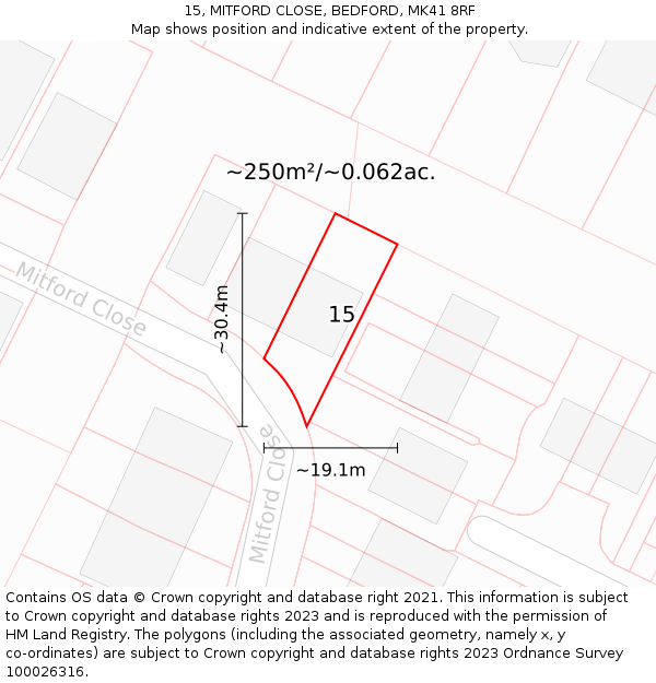 15, MITFORD CLOSE, BEDFORD, MK41 8RF: Plot and title map