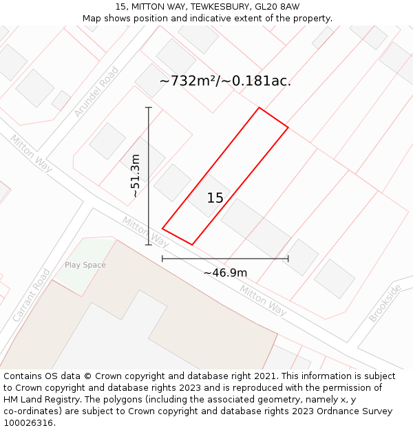 15, MITTON WAY, TEWKESBURY, GL20 8AW: Plot and title map