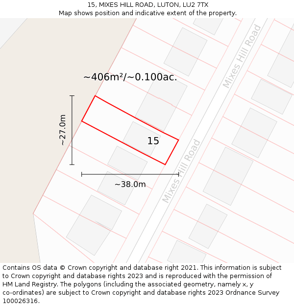 15, MIXES HILL ROAD, LUTON, LU2 7TX: Plot and title map