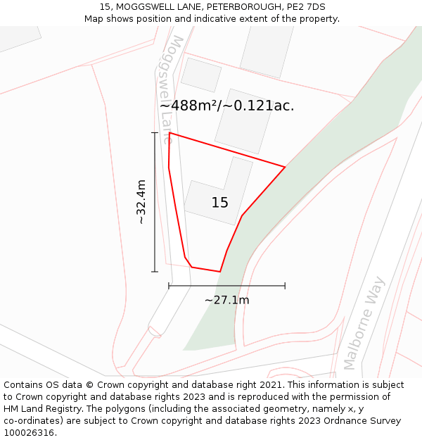 15, MOGGSWELL LANE, PETERBOROUGH, PE2 7DS: Plot and title map