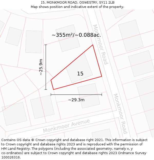 15, MONKMOOR ROAD, OSWESTRY, SY11 2LB: Plot and title map