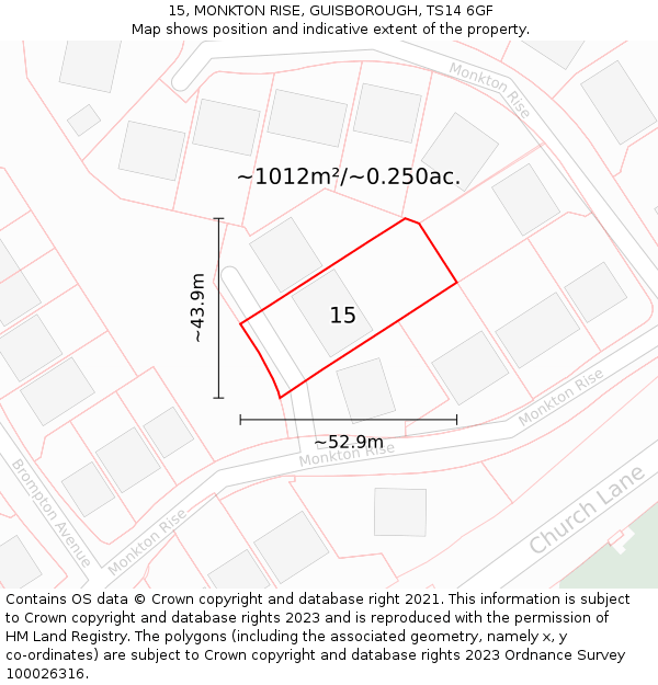 15, MONKTON RISE, GUISBOROUGH, TS14 6GF: Plot and title map