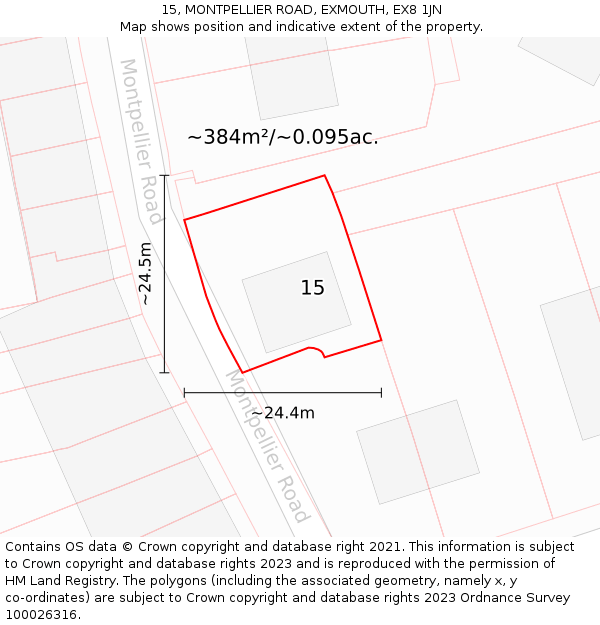 15, MONTPELLIER ROAD, EXMOUTH, EX8 1JN: Plot and title map