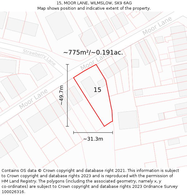 15, MOOR LANE, WILMSLOW, SK9 6AG: Plot and title map