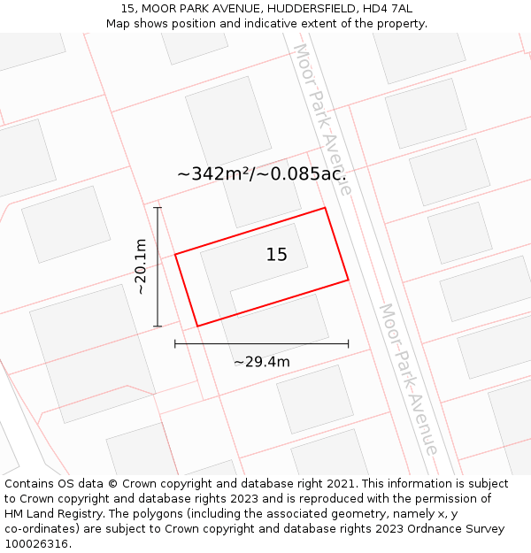15, MOOR PARK AVENUE, HUDDERSFIELD, HD4 7AL: Plot and title map